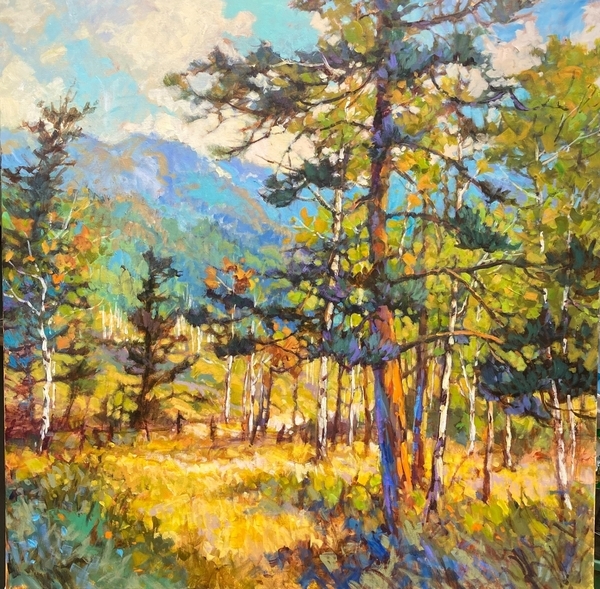 Birch and Pine, 30”x30”, acrylic on canvas