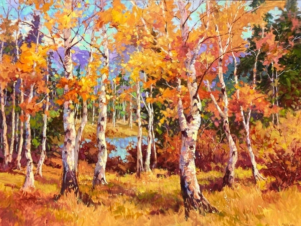 Golden Burst, 36”x48”, acrylic on canvas,